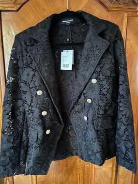 Generation Love Eylet Lace Double-Breasted Black Jacket